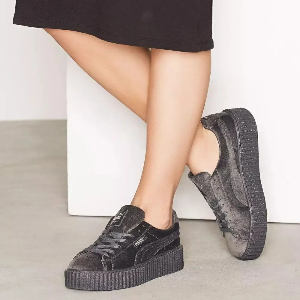Fenty Puma Womens Velvet Creepers Glacier Grey‎ Platform Sneakers 9.5 36446603